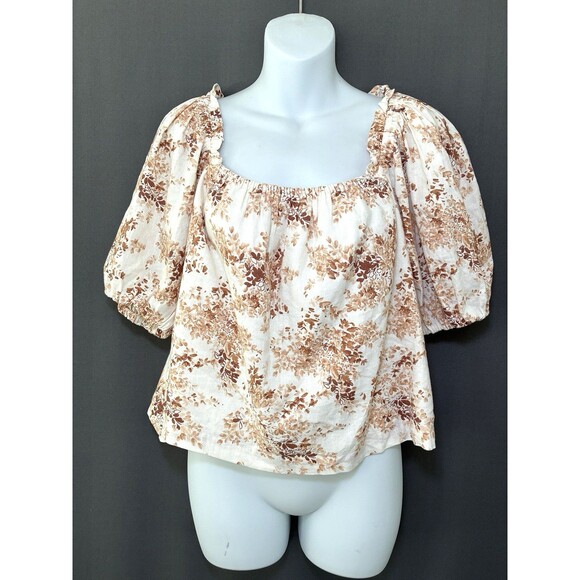 Abercrombie & Fitch Tops - Abercrombie & Fitch Linen Cotton Off Shoulder Top Sz L Brown Floral Boho Cottage